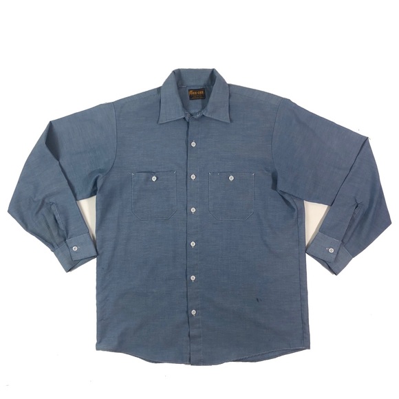 Vintage 70s Dee Cee Chambray Made in USA 1970s Workwear Men's Work Shirt - Picture 1 of 10